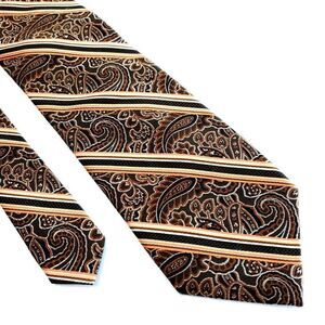 Pronto Uomo Couture Paisley Striped‎ Brown Woven Silk Tie